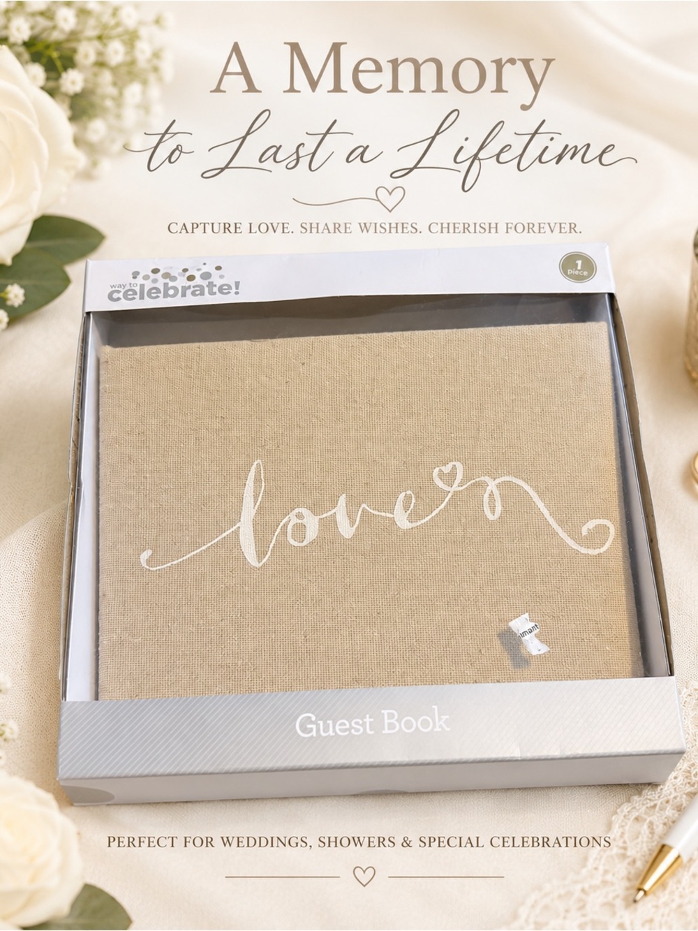 Love Script Guest Book | Neutral Linen Wedding Guest Book NWT